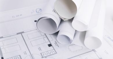 large format prints showing the floor plan of a house